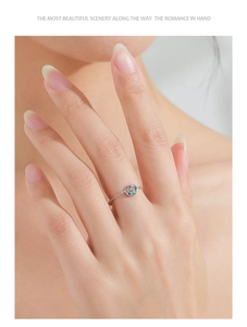 Detailed view of 925 silver chain ring with colorful zircon stones on model finger