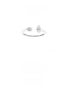 Macro shot of S925 sterling silver ring with drop-shaped zircon and minimalist S925 stamp