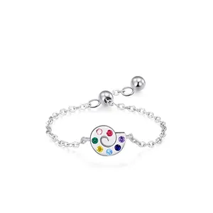 925 Sterling Silver Adjustable Chain Ring Colorful Zirconia Snail Bohemian Fashion Index Finger Ring For Women Gift Jewelry