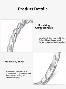 Macro detail of S925 sterling silver rope ring showing hallmark and texture