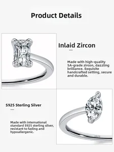 Détail macro de la bague en argent S925 avec zircon 5A de taille radiant