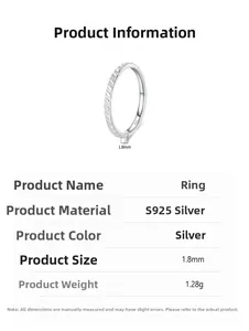 Detaillierte S925 Sterling Silber Ring Spezifikationen mit 1,8 mm Breite und Textur