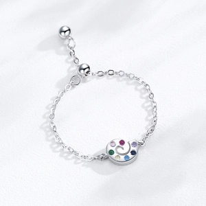 925 sterling silver snail chain ring with colorful cubic zirconia in bohemian style