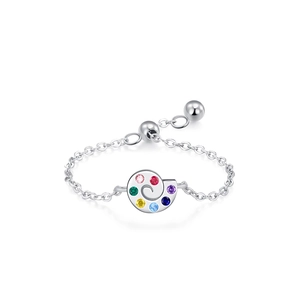 Adjustable S925 sterling silver chain ring with colorful zircon stones snail pendant