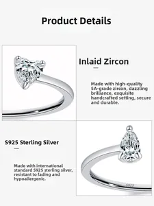 Détail macro de la bague en argent S925 montrant l'incrustation de zircon 5A et poinçon