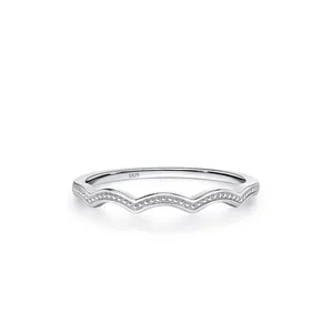 Minimalist 925 Sterling Silver Wave Ring For Women Retro Rhinestone Beaded Skinny Stackable Ring Delicate Daily Jewelry Gift