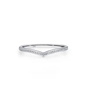 Bague en Argent Sterling 925 en Forme de V pour Femmes Minimaliste Chevron Bague Empilable Avec Zirconia Bijoux
