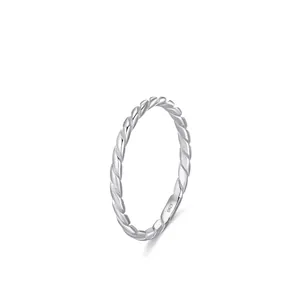 S925 Sterling Silver Twisted Rope Ring For Women Minimalist Stackable Finger Ring Electroplated Silver Twist Design Jewelry
