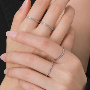 Minimalist S925 sterling silver stacked ring set with textured and wavy designs for women