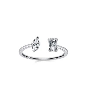 Bague Ouverte Géométrique en Argent Sterling 925 avec Zirconia Ajustable Bijou de Doigt Style Ins pour Femme