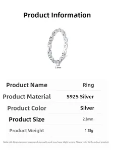 Detail specifications of S925 sterling silver chain ring with 2.3mm width and 1.18g weight