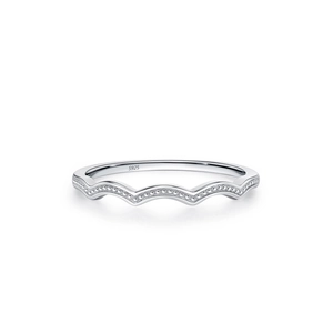 S925 sterling silver minimalist wave ring with elegant micro-beaded texture and polished finish