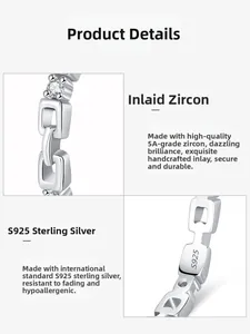 Detailed views of S925 sterling silver chain ring with 5A zircon and hallmark