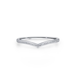 Élégante bague V en argent sterling S925 avec texture perlée pour femme style chic