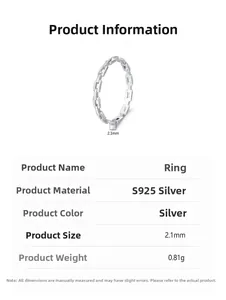 Macro detail of S925 sterling silver hollow chain ring with 2.1mm width specifications