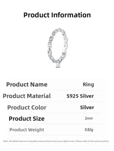 Detail of S925 sterling silver hollow chain ring with small zircons and dimensions