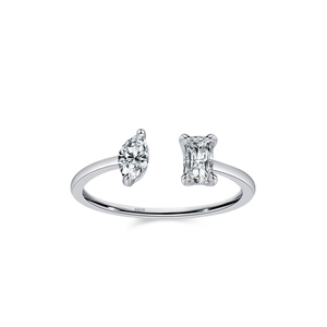 Bague ajustable en argent 925 avec zircons de taille poire et émeraude élégants
