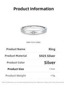 Detail view of 925 sterling silver star ring with 1.7mm width and S925 hallmark