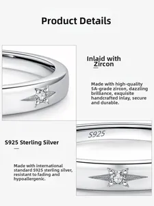 Detail view of S925 sterling silver ring with hand-set 5A cubic zirconia star