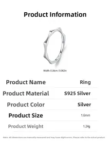 Detailed S925 sterling silver bamboo ring parameters showing 1.6mm width and 1.24g weight