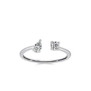 925 Sterling Silver Double Zirconia Adjustable Ring For Women Pear Round Cut Zirconia Open Ring Fashion Minimalist Jewelry Gift