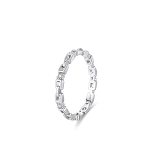 925 Sterling Silver Geometric Chain Link Ring For Women Cubic Zirconia Inlaid Stackable Fashion Hollow Finger Ring Jewelry Gift