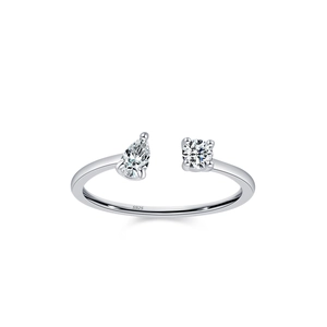 Elegant S925 sterling silver open ring with teardrop and round zircon stones