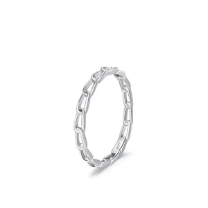 925 Sterling Silver Minimalist Hollow Geometric Oval Link Chain Ring For Women Fashion Ins Style Stackable Finger Jewelry