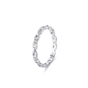 S925 sterling silver chain ring with sparkling zircons and hollow minimalist design