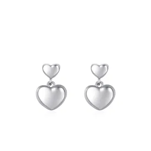 Minimalist S925 Sterling Silver Heart Stud Earrings Dainty Double Peach Heart Polished Design For Women Sweet Jewelry Gift