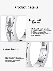Détail de la bague en argent 925 avec une étoile sertie de zircone 5A brillante