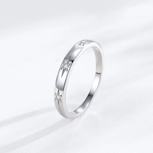 Minimalist S925 sterling silver ring featuring three engraved stars with zircon inlays