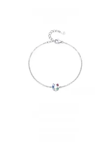 Detail of S925 silver horseshoe bracelet with colorful zircon stones and lobster clasp
