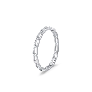 Minimalist S925 sterling silver hollow Cuban link chain ring for women in polished finish