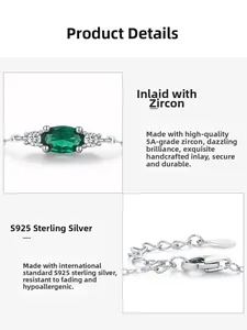 Macro detail of S925 sterling silver clasp and inlaid oval green zircon gemstone