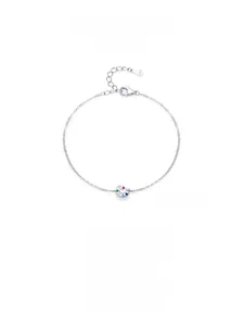 Detailed view of S925 sterling silver snail bracelet with colorful zircon stones and clasp