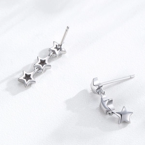 Minimalist 925 sterling silver triple star stud earrings with hollow and solid star design