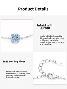 Macro detail of S925 sterling silver chain with blue round-cut zircon and small stones