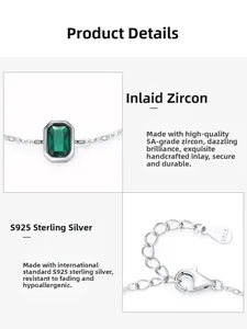 Detail of S925 sterling silver clasp and 5A emerald-cut zircon on the bracelet