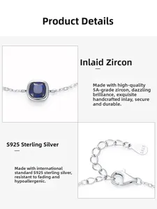 Detailed macro view of S925 sterling silver lobster clasp and blue zircon pendant