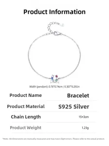 Detail view of S925 silver horseshoe bracelet with colorful gemstones and size parameters
