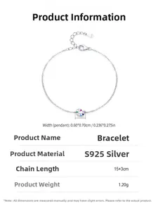 Detailed specs of S925 silver bracelet with colorful zircon snail charm 0.6x0.7cm