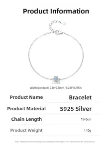 Detailed spec view of S925 silver flower bracelet with blue gemstone and dimensions
