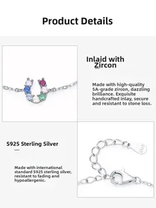 Detail of S925 sterling silver horseshoe pendant with colorful 5A cubic zirconia stones