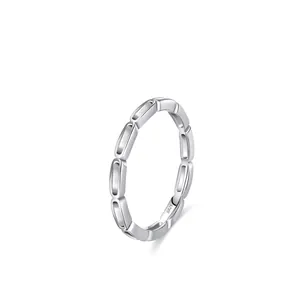 S925 Sterling Silver Chain Link Ring For Women Minimalist Hollow Open Band Stackable Finger Ring Fashion Jewelry Gift