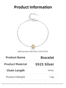 Detail specifications of S925 sterling silver chain bracelet with yellow zircon pendant