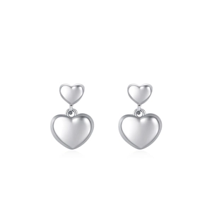 Minimalist S925 sterling silver double heart stud earrings for women on white background