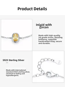 Detailed view of S925 sterling silver chain with amber yellow oval zircon and S925 hallmark