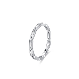 Minimalist S925 sterling silver chain link ring with a polished hollow oval design