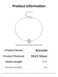 Détails du bracelet en argent S925 avec zircon rose en goutte et spécifications